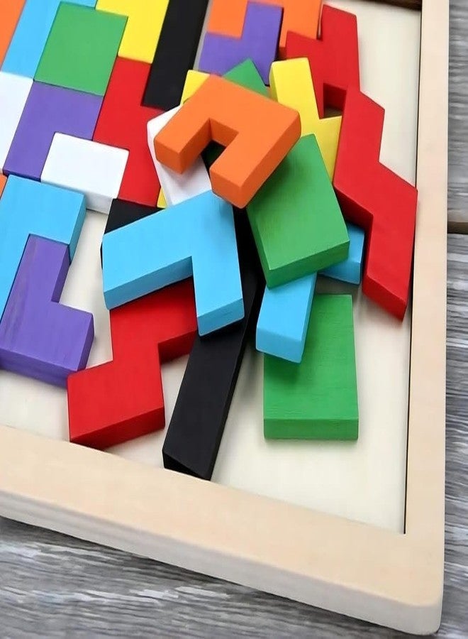 PIXELERA Kids Wooden Children's Educational Colorful Square Tangram Game Chess Xo Tic-Tac-Toe Nine-Square Three-in-One Puzzle Building Blocks Early Education Toy - Image 3